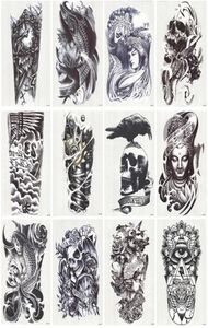 12 feuilles étanche à manches à manches de bras 3D tatouages temporaires autocollants hommes femmes flash tatoos arts du corps