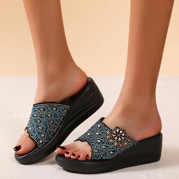 Sandalias planas bohemias informales para mujer, 12 tallas, cuñas para mujer, tacón alto, Boca de pescado, 11 sandalias anchas, 56356