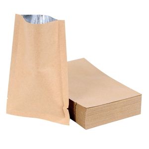 12 Maten beschikbaar Bruin Open Top Kraftpapier Binnenfoliezakken Mylar Folie Vacuüm Sealer Food Grade Pouch Aluminium Folie Vlakke Tas voor Sample LX4282