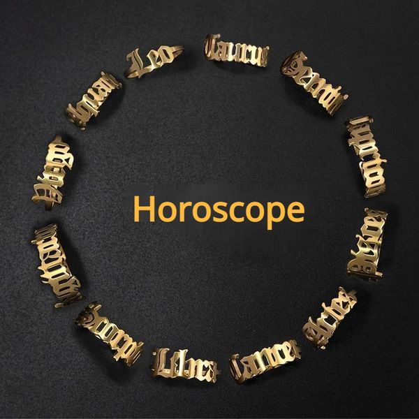 12 Bands en acier inoxydable Anneaux Horoscope Gold Sign Ring Finger pour les femmes Bijoux de mode et Sandy