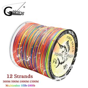 12 Brins 300m / 500m / 1000m / 1500m Tressé Ligne Multifilament 35-180LB Multicolore Super Strong Japon PE Ligne Pêche En Eau Salée T200909