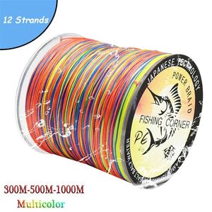 12 strengen 300m/500m/1000m gevlochten lijn multifilament 25-230 lb Multicolor super sterk Japan PE zoutwatervissen 220225