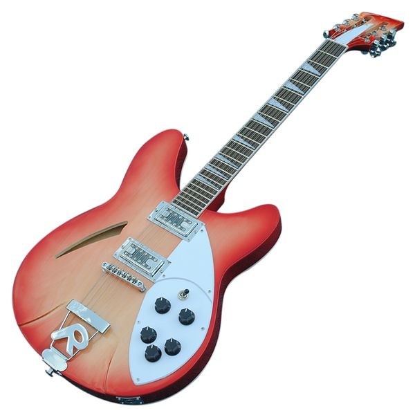 Guitare électrique rouge cerise à 12 cordes avec manche en palissandre du corps semi-creux