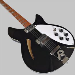 Guitarra eléctrica de 12 cuerdas, guitarra eléctrica de jazz rickon 360, cuerpo pintado negro, diapasón triángulo incorporado, envío gratis