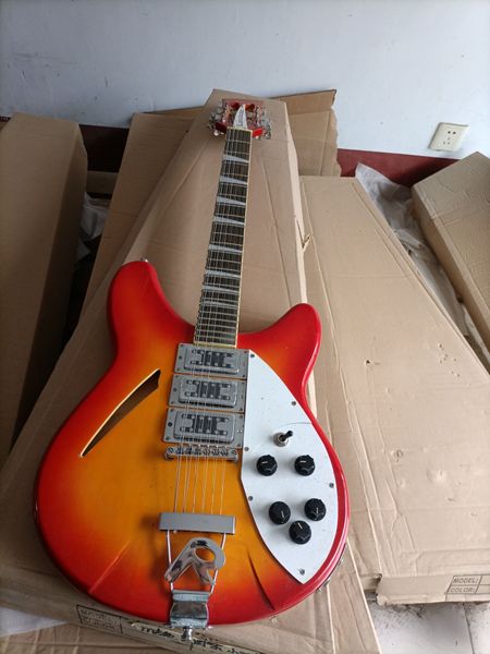 Guitarra Rickenback de 12 cuerdas, azul o rojo cereza, 3 pastillas, guitarra eléctrica Ricken, guitarra Ric de cuerpo medio hueco de alta calidad