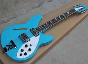 Guitarra eléctrica semihueca azul cielo de 12 cuerdas con cordal R, diapasón de palisandro, golpeador blanco