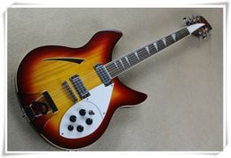 12 Strings Tobacco Sunburst Semi-Hollow Body 2 Pickups Elektrische gitaar met palissander toets, kan worden aangepast