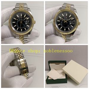 12 Estilo Foto real con caja Reloj para hombre 42 mm 326238 Esfera con índice negro 326933 Pulsera de acero de dos tonos en oro amarillo de 18 quilates 326934 Relojes automáticos Everose