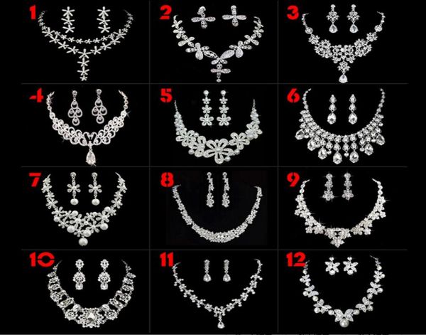 Ensemble de bijoux plaqués avec collier et boucles d'oreilles en cristal strass, 12 styles, pour mariage, bijoux de mariée, 5989261