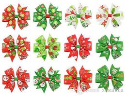 3 inch baby boog haarclips Kerst Grosgrain lint bogen met clip sneeuw meisje pinwheel haarspelden accessoires