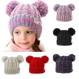 12 stijlen Baby Meisjes Gebreide Cap Kid Haak Pompom Mutsen Hoed Dubbele Bont Bal Hoeden Kinderen Knit Outdoor Caps Kinderaccessoires M315