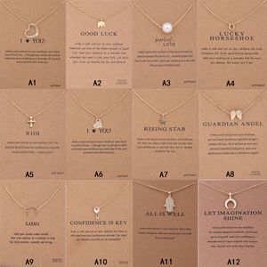 Nouveau collier dogée d'arrivée avec carte-cadeau Elephant Pearl Love Wings Cross Key Zodiac Sign Compass Lotus Pendentif For Women Fashion Jewelry
