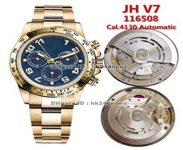 12 styles de haute qualité JH V7 40mm Cal4130 Automatic Chronograph Mens Watch 116508 Blue Dial 18K Bracelet en or jaune Watche5115090
