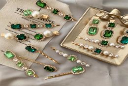 12 estilos Corea Vintage Emerald Hair Pins Rhinestones geométricos Centro de cabello para mujeres Accesorios para el cabello de las niñas Barrette FJJ1729525927