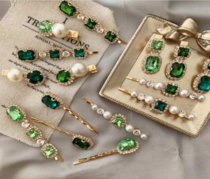 12 Styles Korea Vintage Emerald Hair Pins Geometrical Rhinestones Haarclip voor vrouwen Girls Haaraccessoires Barrette FJJ1724462074