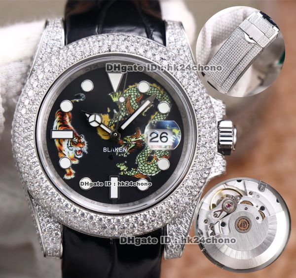 12 styles montres de luxe DR 40MM Blaken 904L diamant en acier ETA2836 montre automatique pour homme saphir dragon tigre cadran bracelet en cuir diamants boucle montres-bracelets pour hommes
