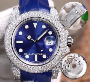 12 styles de montres de luxe DR 40MM Date 904L Diamant en acier ETA2836 Montre automatique pour homme Saphir Cristal Cadran bleu Bracelet en cuir Diamants Boucle Montres-bracelets pour hommes