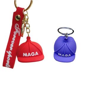 12 Styles Macaron Cartoon Trump Cap Keychain Leuke auto -accessoires Rubber Keychains 0304
