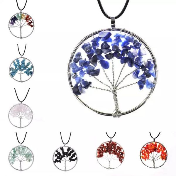 12 Styles Arbre de Vie Pendentif Collier Gravier Naturel À La Main Cristal Collier Pierre Précieuse Chakra Bijoux Femmes Saint Valentin