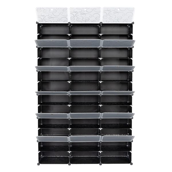 Organizador portátil de calzado portátil de 12 niveles Organizador de calzado 36 cuadrículas de almacenamiento de estantes de la torre expandible para tacones, botas, zapatillas, negro