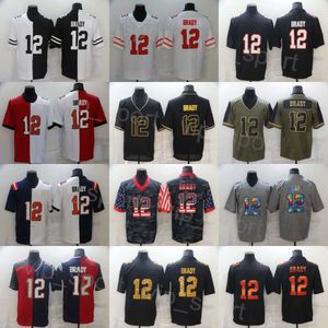 12 Tom Brady Jerseys Man Football Team Hemple Drift Drift Rainbow Géniture Hypothèque Shadow Flag Leopard Grain USMC Tournez la broderie de l'horloge pour les fans de sport