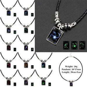 12 Douze Constell pendentif lumineux Colliers Hommes signe horoscope Calcul biliaire noir Verseau Poissons Scorpion Sagittaire Capricorne Perlé drop ship