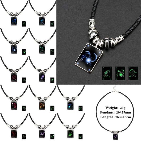 12 Doce Constell colgante luminoso Collares Hombres signo del horóscopo Cálculo biliar negro Acuario Piscis Escorpio Sagitario Capricornio Nave de la gota con cuentas