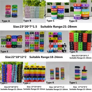 12 Types de bandes de protection en caoutchouc de Silicone, anneau antidérapant, sac avec logo personnalisé, anneaux lumineux en relief avec lettres gravées pour tube en verre