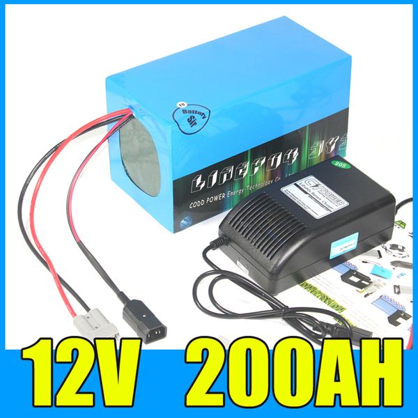 Batterie au lithium-ion 12 v 200AH 12,6 v 1000 w bateria de l￭tio de armazenamento de energia Solar com 500 w BMS, 10A Carregador