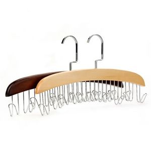 12 houten hangersrekken met roestvrijstalen sjaalhaken, stropdasriem, stoffen hangerorganizer