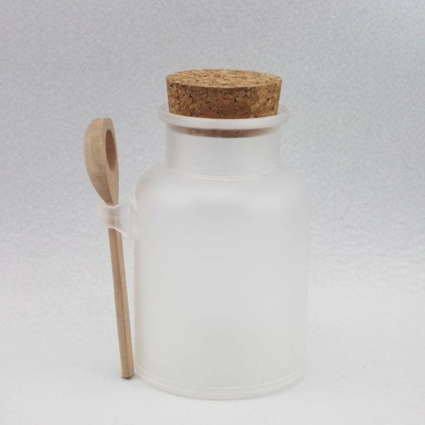 Bouteille de sel de bain vide en liège en bois, récipient cosmétique en poudre avec cuillère et cuillère pour soins personnels 12x500ml
