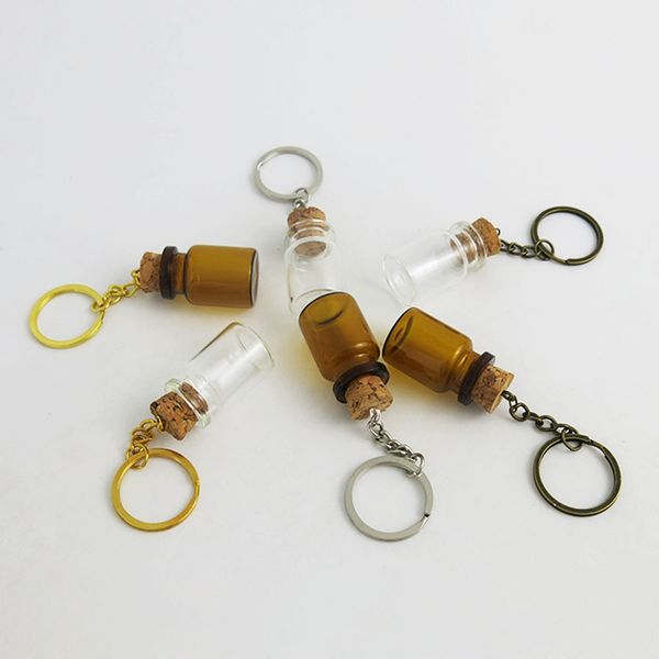 12 x clair ambre mini bouteilles en verre porte-clés pendentifs petit souhait bouteille liège fiole pot pour bracelet cadeau 5 ml 6 ml 7 ml 8 ml