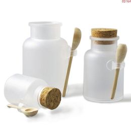 12 x vide 100g 200g 300g 500g bouteille en plastique de poudre 100g pot de sel de bain avec cuillère en bois de liège en boisgood Urwuq