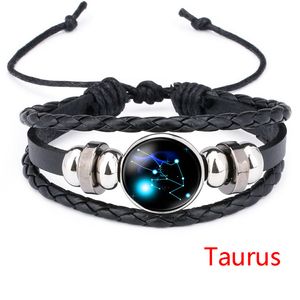 12 bracelet signe horoscope Temps Gemstone Verre Cuir Multicouche Wrap Tressé Bracelets réglables Bracelet Manchette Bracelet Bijoux