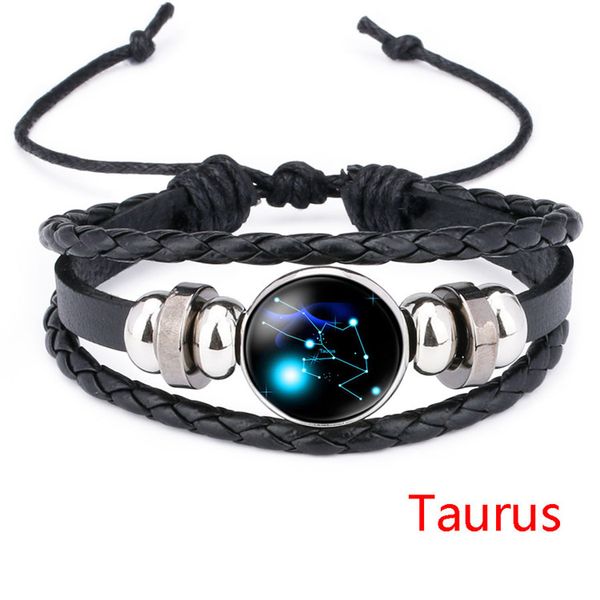 12 pulsera de signo del horóscopo Tiempo Piedra preciosa Vidrio Cuero Envoltura multicapa Pulseras ajustables trenzadas Brazalete Pulsera Joyería