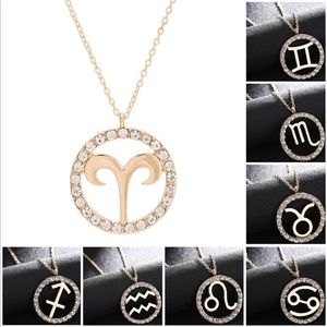 12 Constelación del zodiaco Collar Cadena de oro Virgo Libra Escorpio Sagitario Capricornio Helado Círculo Diamante Colgante Regalo Joyería para mujeres