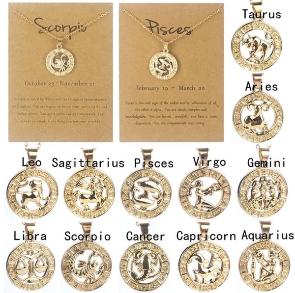 12 Zodiac Lettre 3DConstellations Pendentifs Collier Pour Femmes Hommes Vierge Balance Scorpion Sagittaire Capricorne Verseau Cadeau D'anniversaire