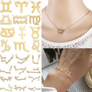 12 Zodiac ketting en armband set mode constellatie kettingen DIMOND armbanden sieraden met cadeaubon voor mannen vrouwen groothandel