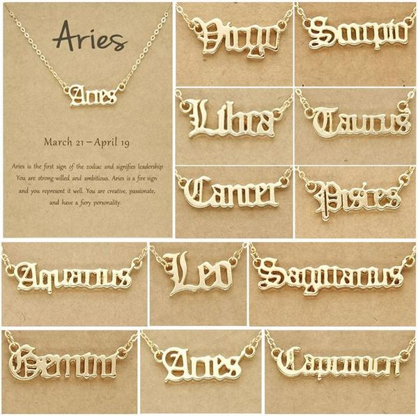 12 collares del zodiaco collares de constelaciones personalizados de acero inoxidable collar inglés antiguo regalos de joyería de cumpleaños para mujeres y niñas