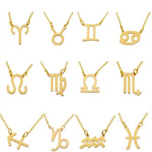 12 colliers du zodiaque Constellation signe pendentif avec chaînes plaquées or argent pour hommes femmes bijoux de mode