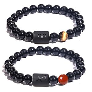 12 signe du zodiaque perles brins bracelets pour hommes perles de pierre naturelle chaîne Wrap bracelet femmes mode fête d'anniversaire bijoux cadeau