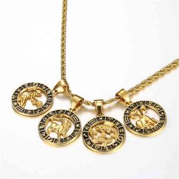 12 Zodiac Sign Horoscope Pendentif Colliers pour Hommes Femmes Or Bélier Lion 12 Constellations Goutte Collier Bijoux 210721