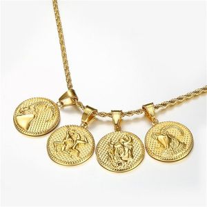 12 collares pendientes del horóscopo del signo del zodiaco para hombres y mujeres oro Aries Leo 12 constelaciones collar de gota joyería 2010132719