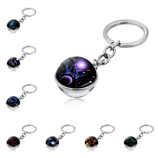 12 porte-clés signe du zodiaque porte-chaîne mode sphère boule cristal porte-clés Scorpion Lion Bélier Constellation cadeau d'anniversaire pour femmes hommes