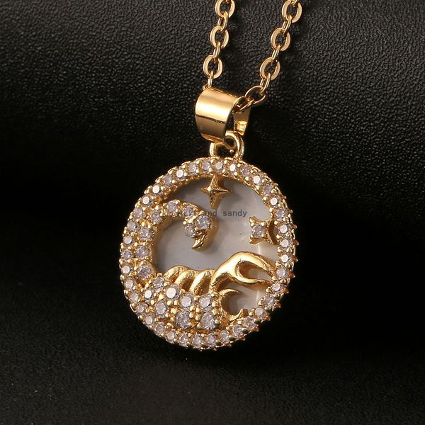 12 Signo del zodiaco Collar Cadena de clavícula de cobre Leo Aries Piscis Colgantes Encanto Signo de estrella Gargantilla Astrología Collares Cadenas de oro para mujeres joyería de moda