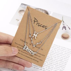 Collier avec 12 signes du zodiaque pour femmes, pendentif Constellation, chaîne ras du cou, bijoux d'anniversaire avec carte en carton, 3 pièces/ensemble GC944