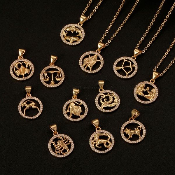 Collar con signo del zodiaco de 12, cadena dorada, colgante de moneda Animal, Gargantilla con signo de estrella, collares de astrología para mujer, joyería de moda