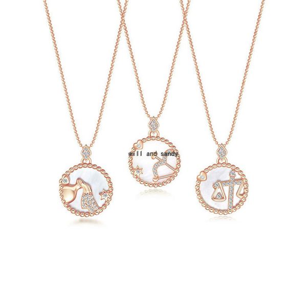 Collar de 12 signos del zodíaco Horóscopo Libra Colgantes de cristal Encanto Gargantilla con signo de estrella Collares de astrología cadenas de oro para mujeres y niñas Joyería de moda Will y Sandy