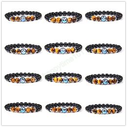 12 brins du zodiaque Bracelet Naturel Oeil de Tigre Pierre Couples Amoureux Amitié Charme Bracelets Hommes Femmes Bouddha Yoga Bijoux Élasticité