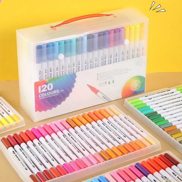 120/100/80/60/48 couleurs aquarelle Art marqueurs ensemble pinceau stylo double pointe Fineliner dessin pour calligraphie peinture Art fournitures 231227